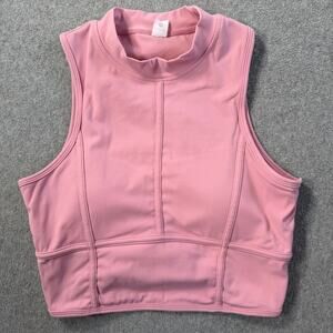 Gold Hinge Quarter-Zip Tank Top Women's Medium Cropped Pink Sleeveless Mock Neck